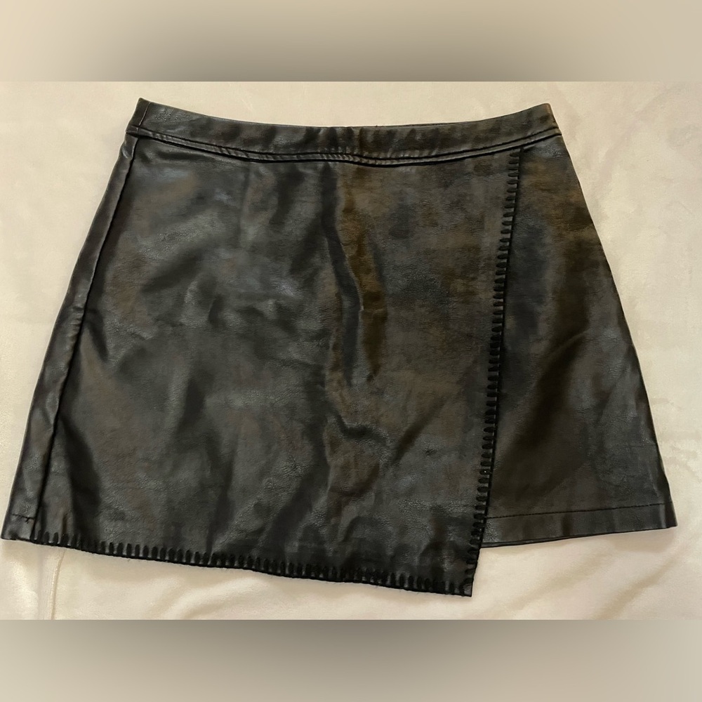 Very J Black Faux Leather Asymmetrical Mini Skirt
